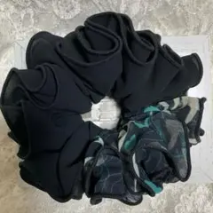 シュシュ　黒と黒ブルーのジョーゼット ✖️黒　縁かがり❣️コンビ　1.5倍❣️