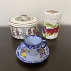 カップ&ソーサーセット　シュガーポット　陶器菓子器　３点