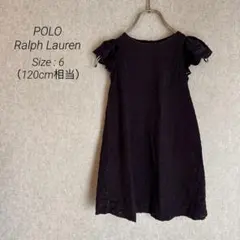 ポロ ラルフローレン キッズ ワンピース 120 花柄レース フリル袖 ネイビー