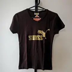 PUMA SWISS VネックTシャツ ダークブラウン Sサイズ