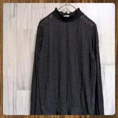 ●GU● メローフリル ブラック ハイネックレース長袖トップス