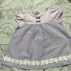 美品♡メゾピアノ♡紫と白のストライプ チュニック♡１１０