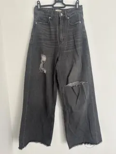 ダメージ加工 ダークグレー デニムパンツ　サイズ1