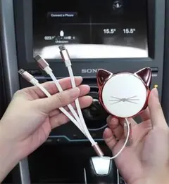 1新品送料無料）充電ケーブル3本データケーブル高速充電自動格納式USBコネクタ