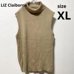 LIZ Claiborne【XL】リブノースリーブニット　ハイネック　ベージュ
