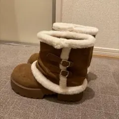 ブラウン ファー付き 厚底ムートンブーツ