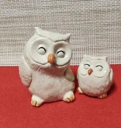 【手作り陶器】白フクロウ親子