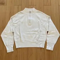 【GU】ホワイト ハイネック ハーフジップ　ニット セーターＬ