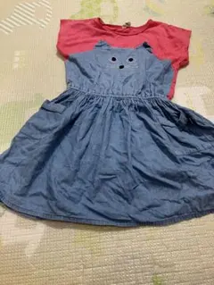 ニノ　猫の顔刺繍デニムワンピース