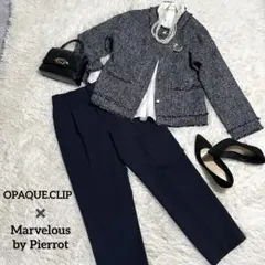 セレモニー 上下セット✨卒業式　卒園　入学　ママスーツ★ツイード　ラメ✨L　紺