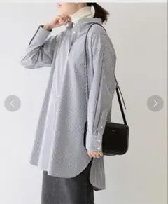 SLOBE IENA レギュラーカラーロング ネイビーストライプ長袖シャツ