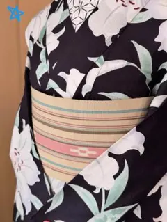 帯１６　八重山ミンサー　半幅帯　ベージュヤタラ　約３８２ｃｍ×１５.７ｃｍのサムネイル