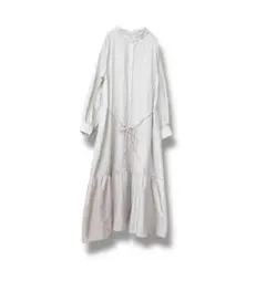 helm ロングシャツワンピース　L ストライプ スタンドカラー 長袖　腰リボン