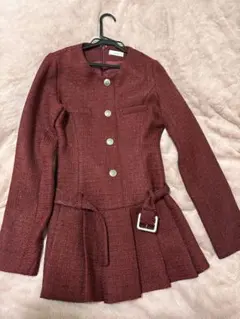 Darich ボックスプリーツツイードミニワンピース バーガンディレッド