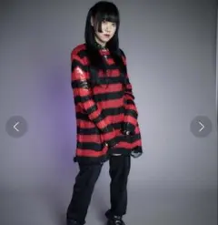 WEGO ボーダー柄ダメージニット レッド