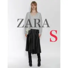 ザラ フェイクレザー 黒 S プリーツスカート ロングスカート ベルト