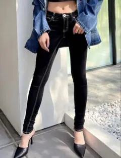【美品】GYDA ジャストウエストワンウォッシュスキニーパンツ 黒