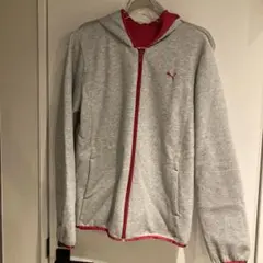 【5661】PUMA プーマ パーカー リバーシブルピンク×グレー LLロゴ刺繍