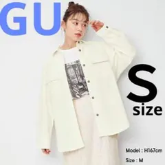 新品ジーユー　デニムダブルポケットオーバーサイズシャツ　白　Ｓ