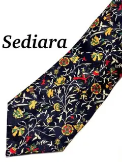 2本目半額 美品 Sediara 花柄 ネクタイ ネイビー シルク ビジネス