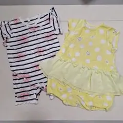 ベビー半袖ロンパース80㎝ 2点セット 女の子 夏　イエロー　ボーダー　フリルのサムネイル