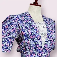 vintageヴィンテージワンピースレース花柄総柄ゴム90sレトロUSA海外古着