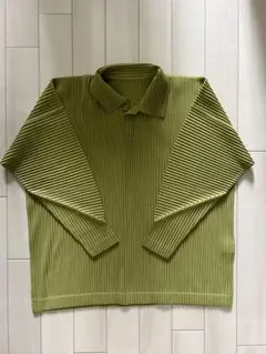 HOMME PLISSE プリーツ スキッパー 長袖 ポロシャツ 黒 サイズ 2