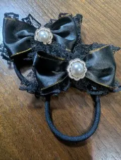 ２個☆黒のリボンとレースのヘアゴム