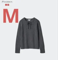 【UNIQLO ユニクロ】 リブタイネックセーター ダークグレー M
