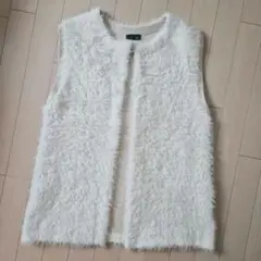 レディース ベスト ジレ シャギー ファー ニット ベスト ホワイト
