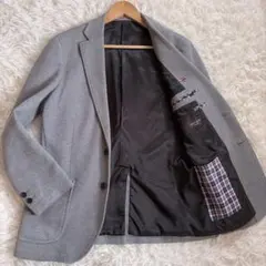 【美品 裏地チェック柄】オリヒカ テーラードジャケット グレー M