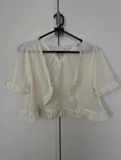 axesfemmeアクシーズ レース装飾 シフォン半袖ボレロ カーディガン