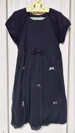 BeBe 半袖ワンピース 130 黒 リボン付き