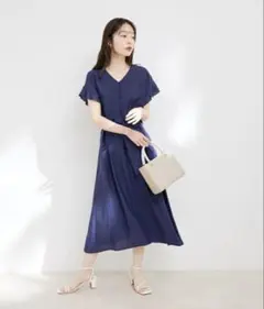 Vis /前後2way フリルワンピース 洗える ネイビー M 羽織りも
