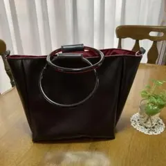 焦茶のリングハンドルトートバッグ　ハンドメイド