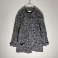 ニットカーディガン アラン編み ダイヤケーブル編み リブ編み マルチカラー M