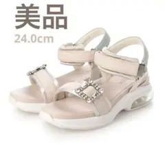 【軽量】ビジューバックル付きエアクッションスポサン （ピンク人工スムース）
