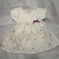 【美品】【petit main】ハート模様リボン付きワンピース 70cm