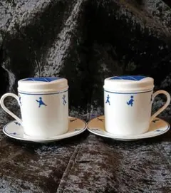 NIKKO製の蓋付きカップ＆ソーサー２客セット　ブルー ホワイト