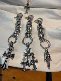 ★YSSZD　シルバーキーチェーン　シングルクロスデザインキーホルダー　刻印有り