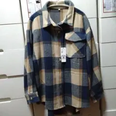 coca　レディース　ネイビー＆ベージュのチェック柄厚手シャツ Lサイズ