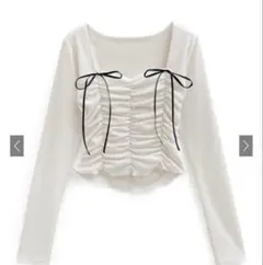 GRL ダブルリボンギャザーテレコリブカットソー[dk1265]