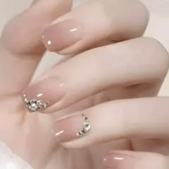 【新品】コーラルピンク ストーン付き ネイルチップ 24枚セット