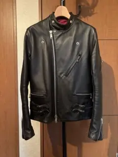 JAMESGROSE　カウハイド　バンドカラーダブルレザージャケット　34　黒