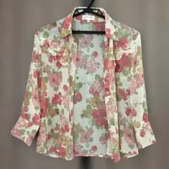 花柄シフォン長袖シャツ M