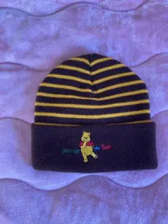 ウィニー・ザ・プー ニット帽 黒・黄色ストライプ