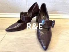 極美品♡R&E ダークブラウン クロコ風 ポインテッドトゥ　パンプス