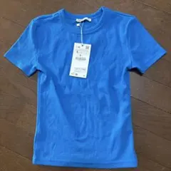 青いリブ編み半袖Tシャツ Sサイズ