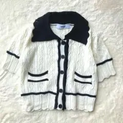 ディーホリック　配色パンチングカラーカーディガン　Ｍ　白黒　透かし編み　完売品のサムネイル