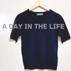 A DAY IN THE LIFE　ニット　半袖　ネイビー　紺色　セーター　薄手のサムネイル